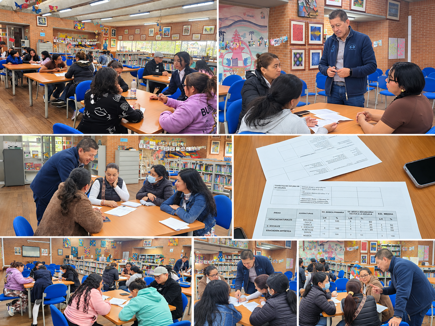 Reunión de actualización del SIEE 2027 en la biblioteca del Colegio República Dominicana IED